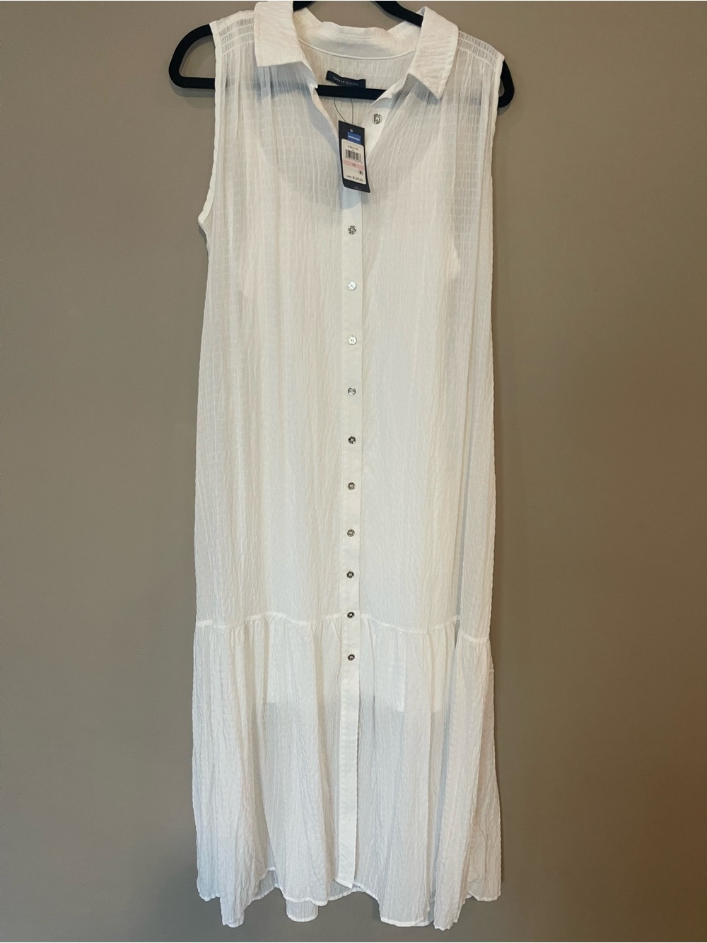 Tommy Hilfiger White Sleeveless Button-Down Maxi Dress